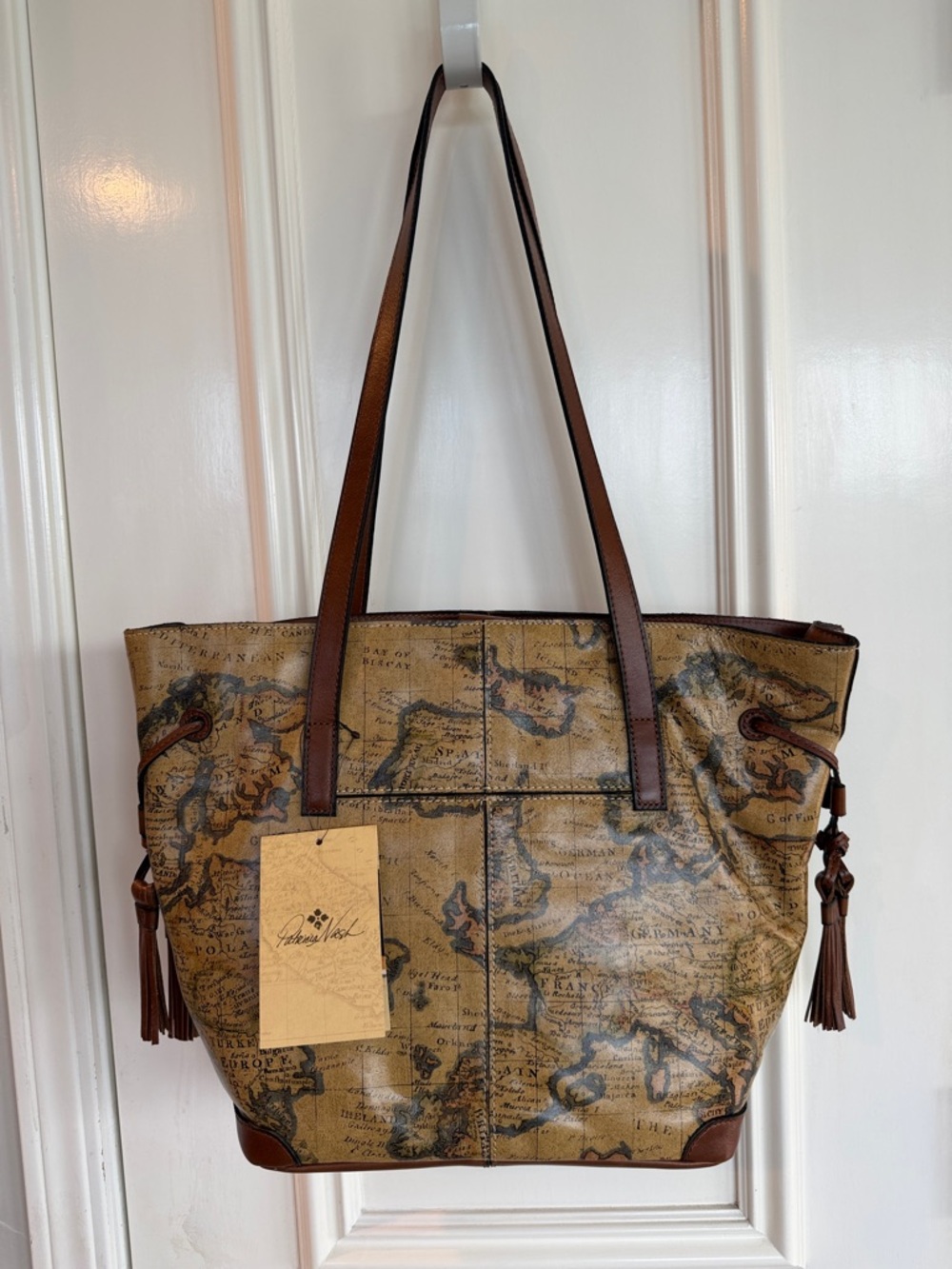 NWT Patricia Nash Map Print Tote in Tan and Brown